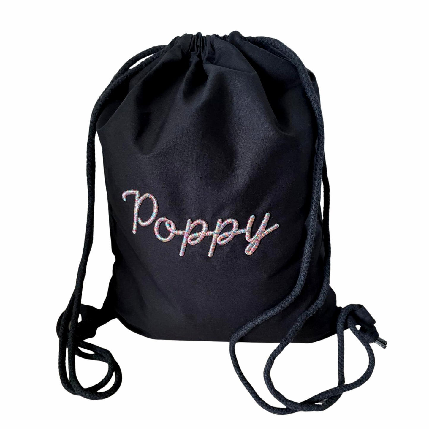 Customised Drawstring Bag with 3D Puff Embroidered Name Kids and Adults Cotton Gym School Travel Bag Custom Embroidery Premium Quality