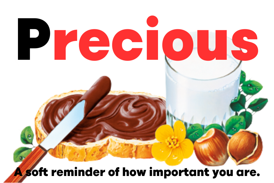 Custom Nutella jar label showcasing 'Precious' with vibrant imagery of Nutella.