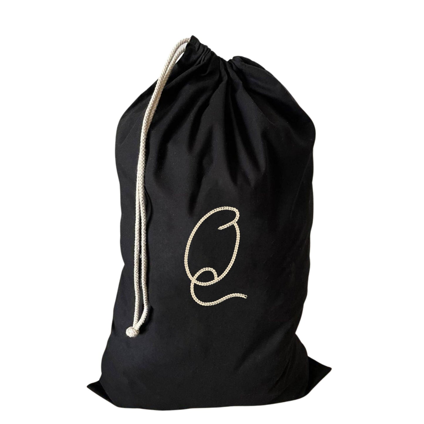 Charming large drawstring laundry bag with an embroidered Q, great for personal use.