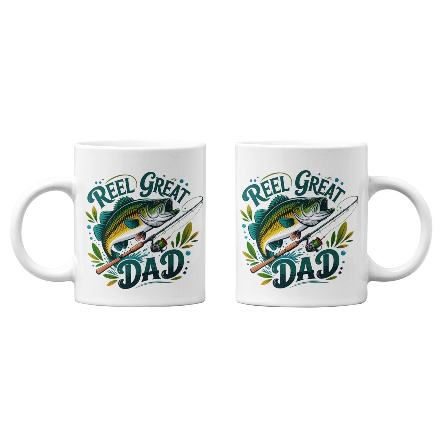 Reel Great Dad Coffee Mug - 11oz Funny Fishing Gifts for Dad, Humorous Ceramic Cup - EMU Works