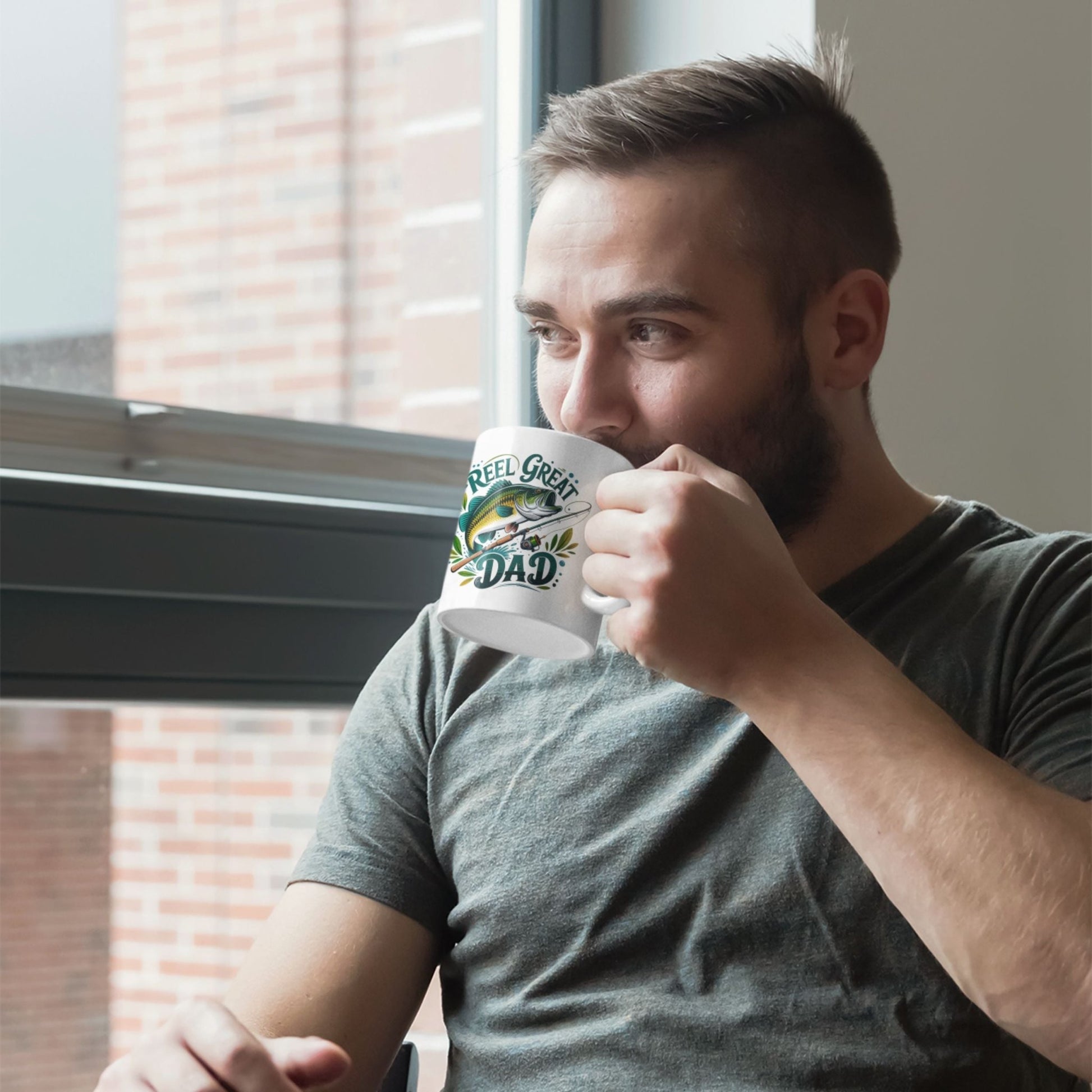 Reel Great Dad Coffee Mug - 11oz Funny Fishing Gifts for Dad, Humorous Ceramic Cup - EMU Works