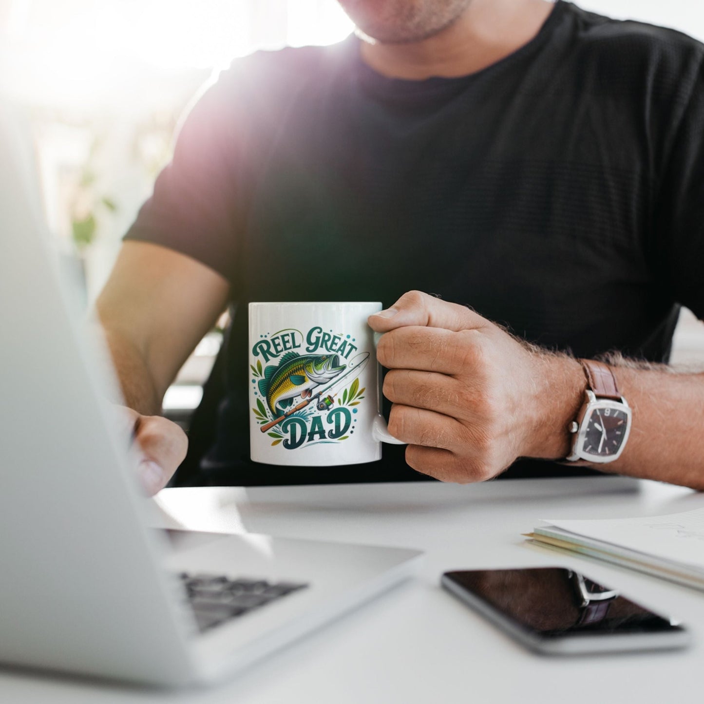 Reel Great Dad Coffee Mug - 11oz Funny Fishing Gifts for Dad, Humorous Ceramic Cup - EMU Works