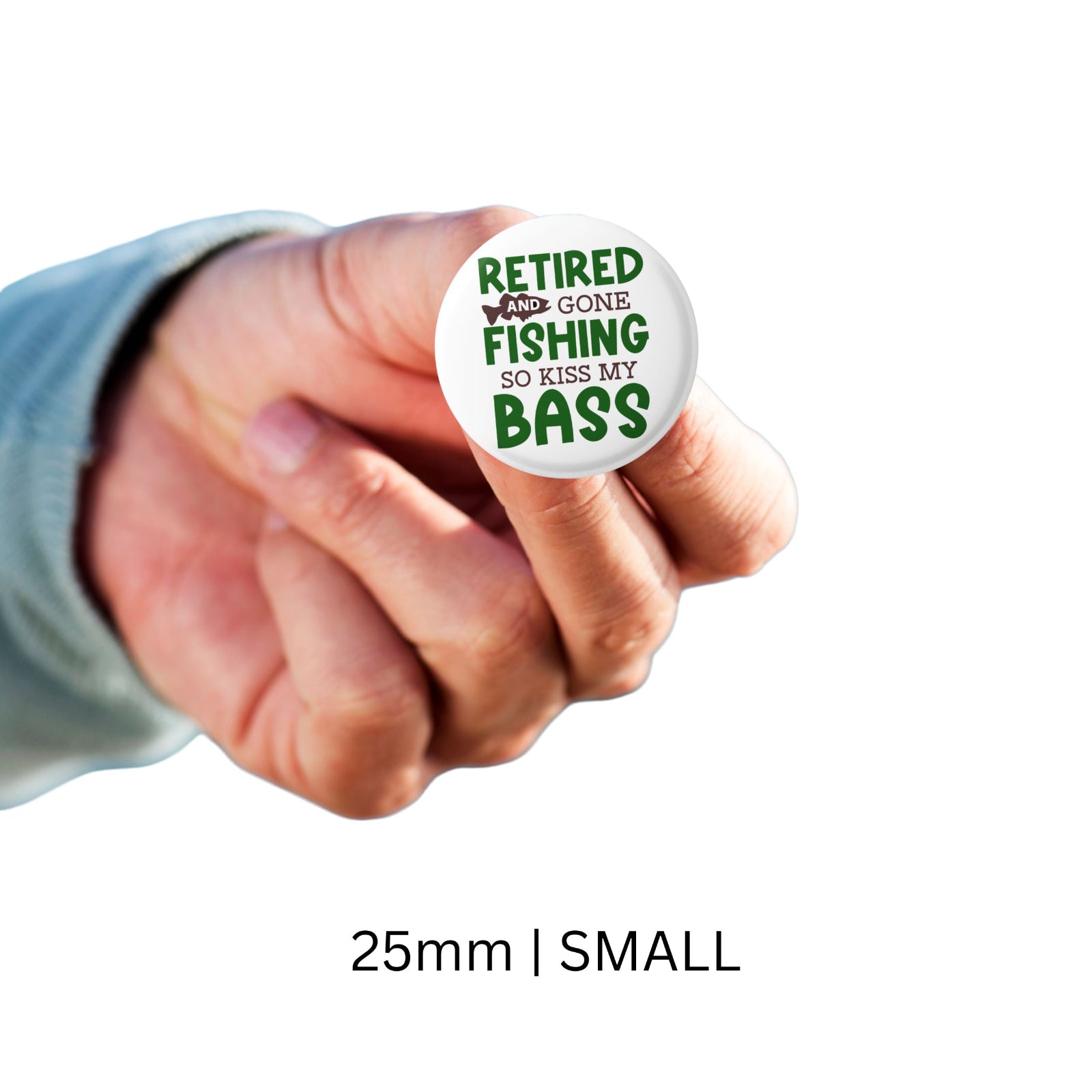 Celebrate retirement with our 1in fishing pin badge! A funny gag gift for any retirement party. Perfect for the avid fisherman!