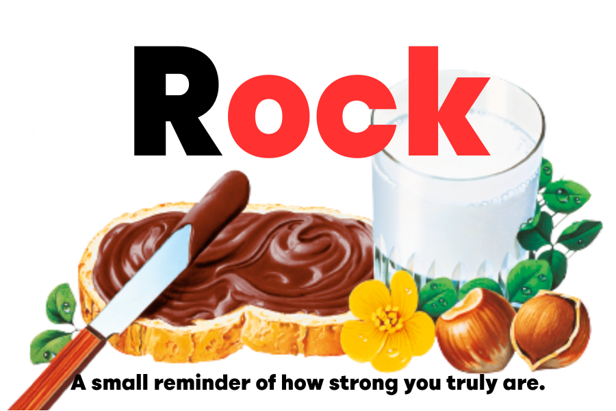 Custom Nutella jar label for 'Rock' with vibrant Nutella-themed illustrations.