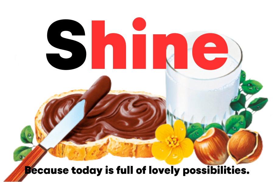 Custom Nutella jar label showcasing 'Shine' featuring bright Nutella graphics.