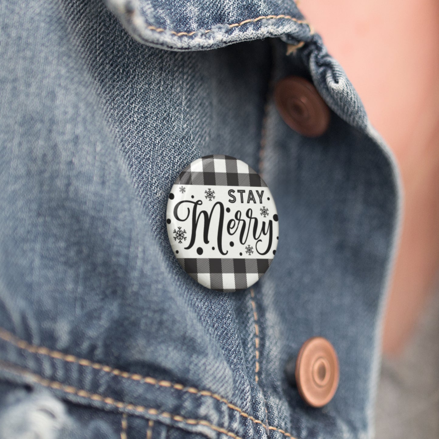 Christmas Stocking Filler - Christmas Badge - Stay Merry Black and White- 1in