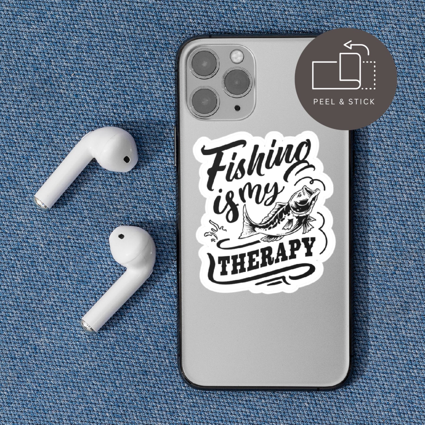 Fishing Is My Therapy Humour Matte Vinyl Sticker - 8.5cm x 7.5cm