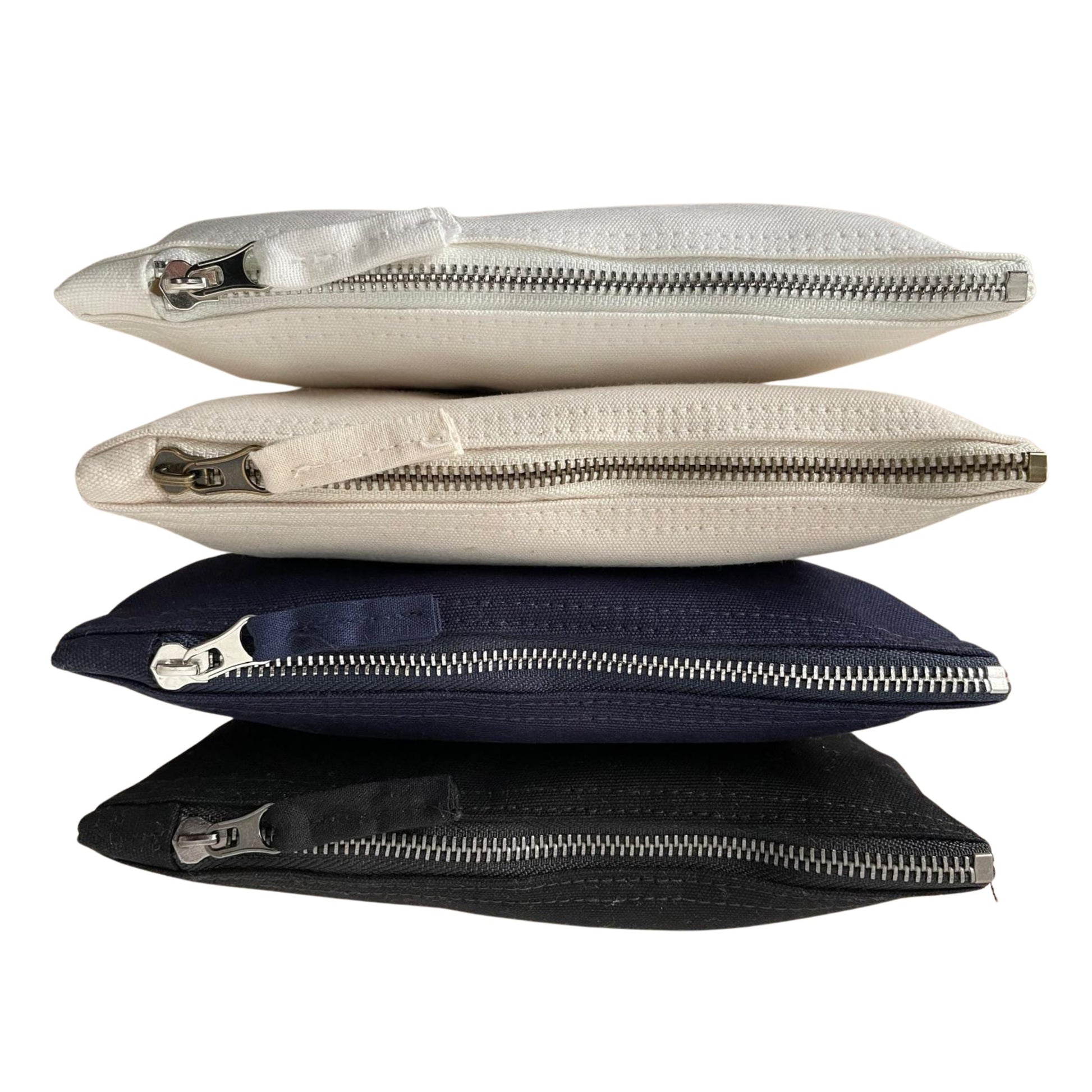 Stack of Custom Scottish Thistle Gift Zipper Pouches showing different colours and sizes. A great selection for Scottish thistle gifts.