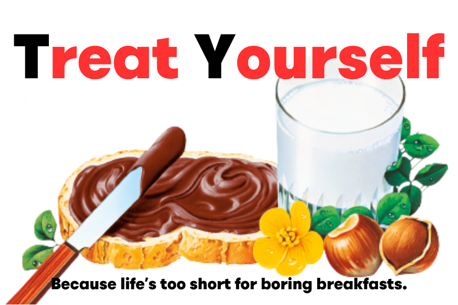 Custom Nutella jar label showcasing 'Treat Yourself' with delightful Nutella-themed graphics.