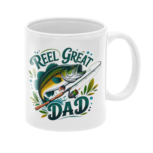 Reel Great Dad Coffee Mug - 11oz Funny Fishing Gifts for Dad, Humorous Ceramic Cup - EMU Works