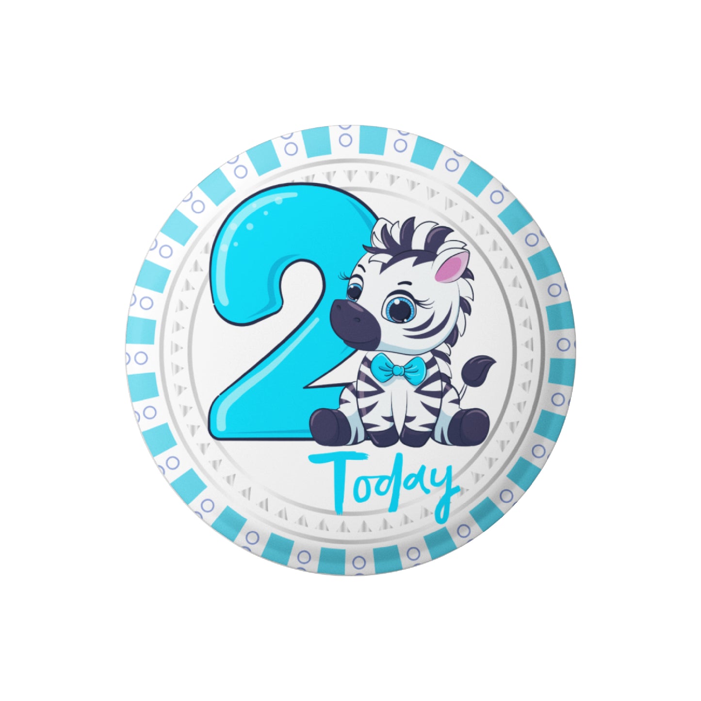 Birthday Pin Badge - Zebra Cartoon Badge for Birthday Boy - Glossy Print, Secure Fit, Age 2