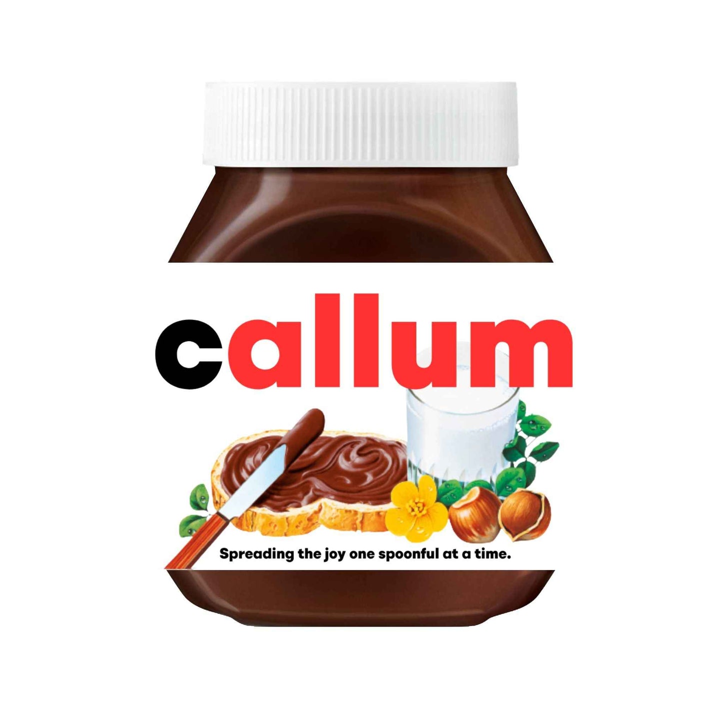 Custom Nutella label displaying the name 'Callum', ideal for adding a personal flair to gifting.