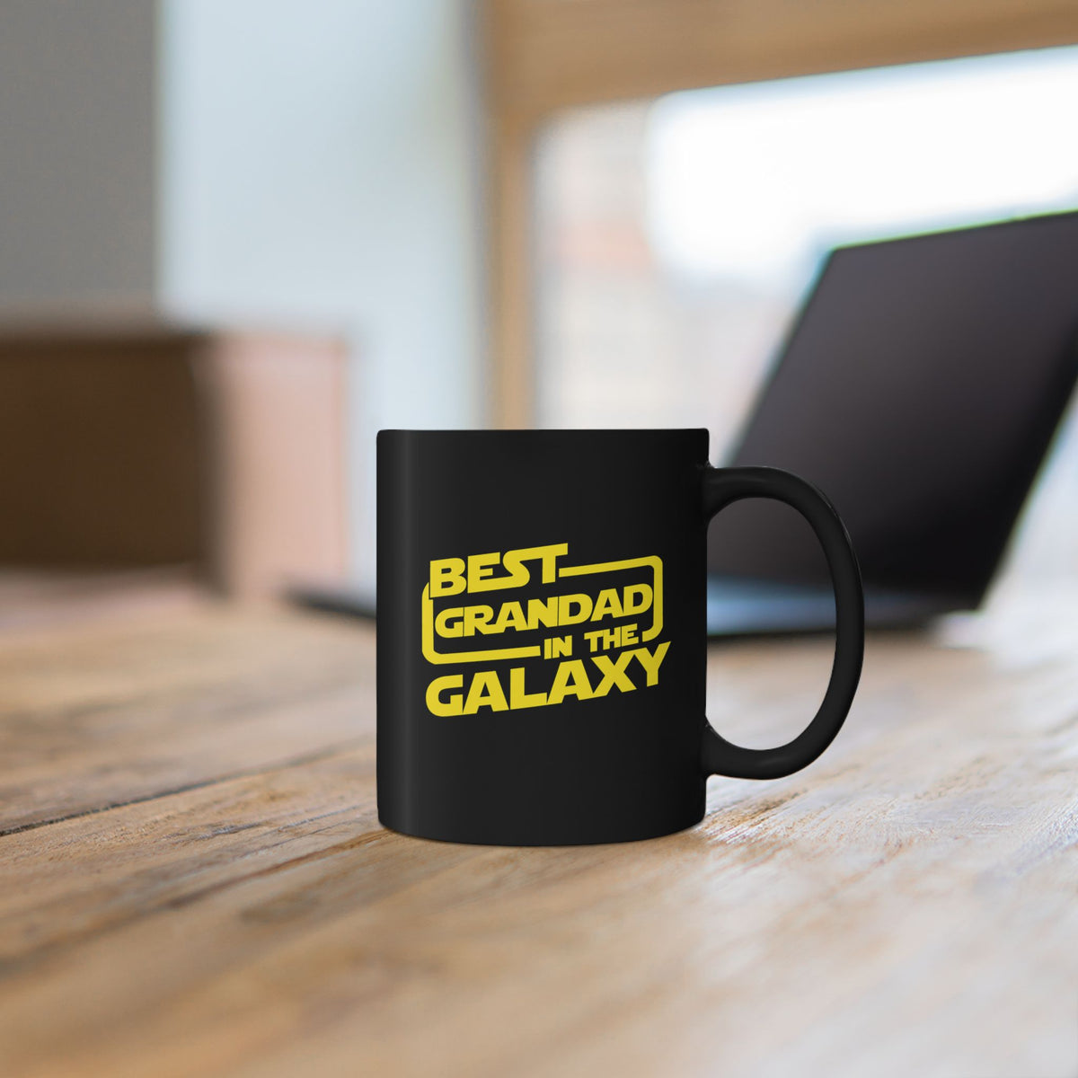 Best Grandad in the Galaxy black mug displayed as a funny grandad gift
