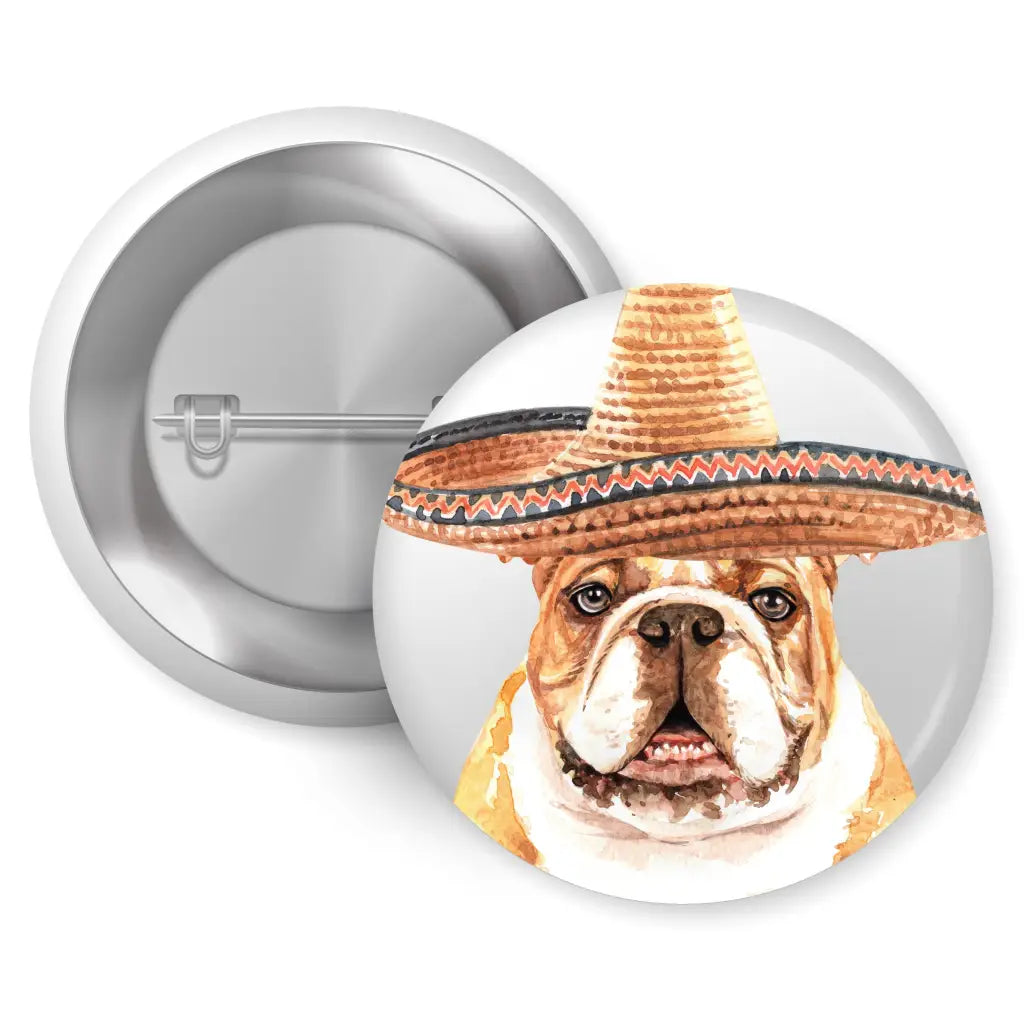 EMU Works - Bulldog Sombrero Dog Bread Pin Button Badge 1in