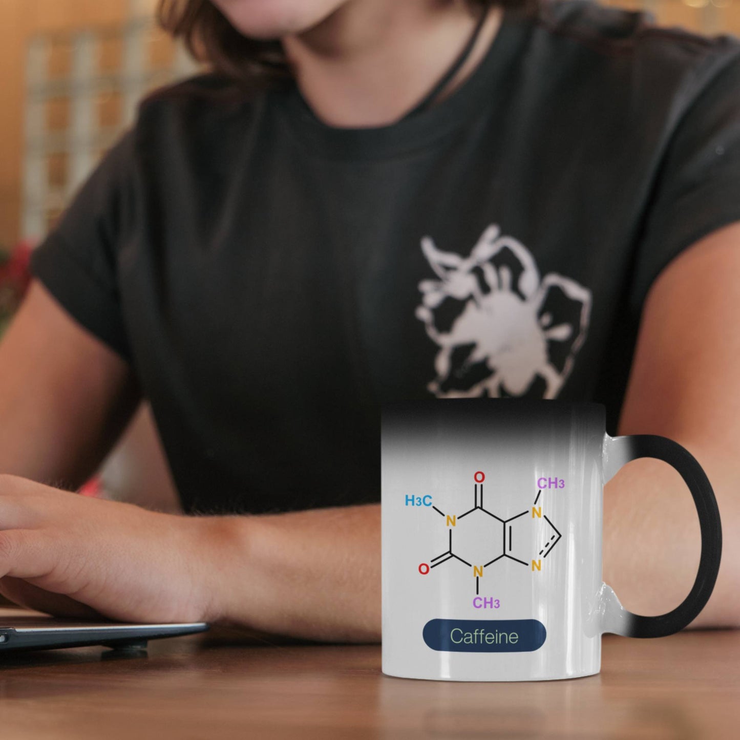 Mug Coffee Cup Gift - Black Colour Changing - Chemistry Student Educational - Caffeine Formula