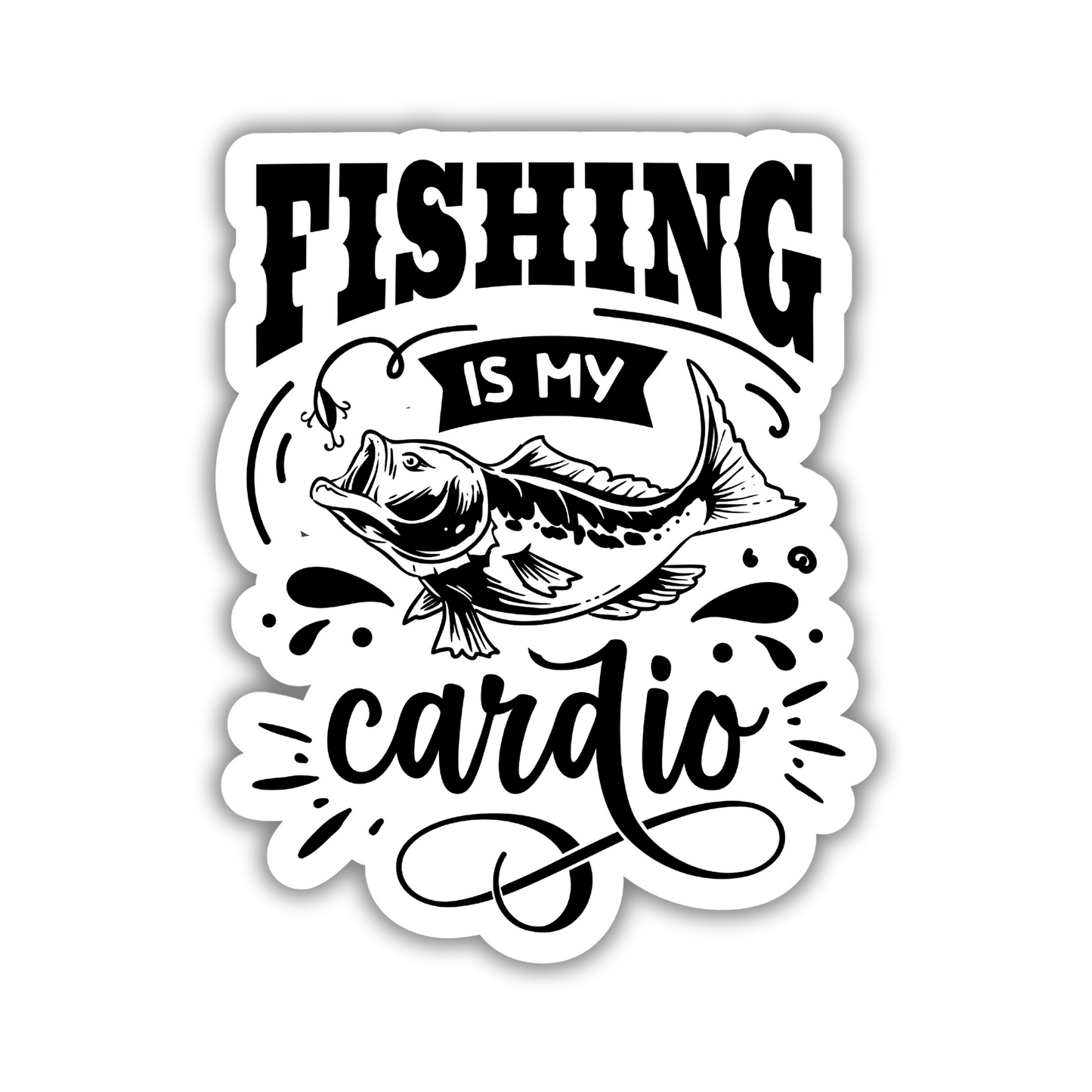 Fishing Is My Cardio Humour Matte Vinyl Sticker - 8.7cm x 7cm