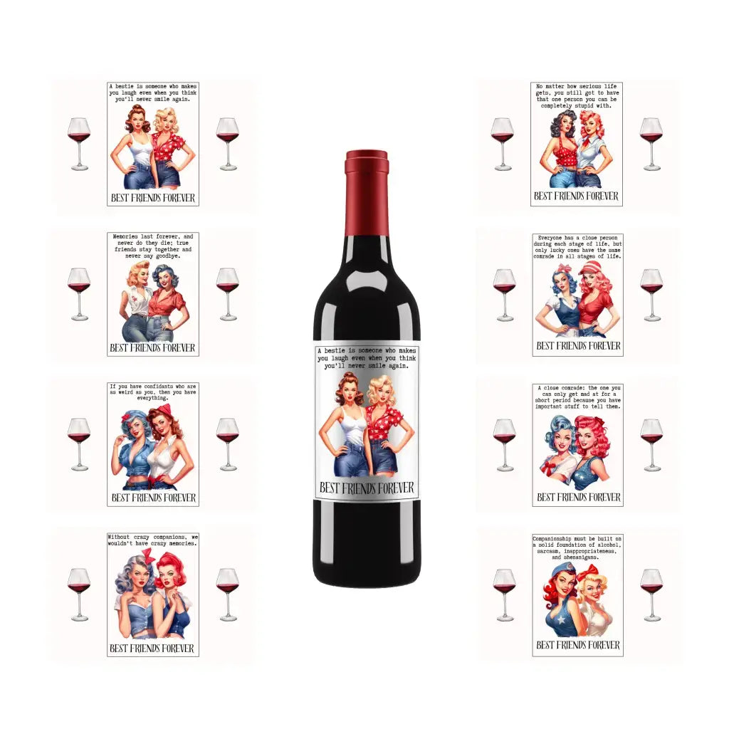 Best Friends Forever Wine Label | Pin up Girl Bottle Stickers | Girl Bottle Stickers