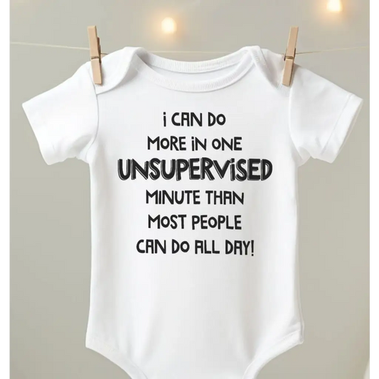 Funny Sayings Short Sleeve Baby Unsupervised Minute Printed Bodysuit - EMU Works