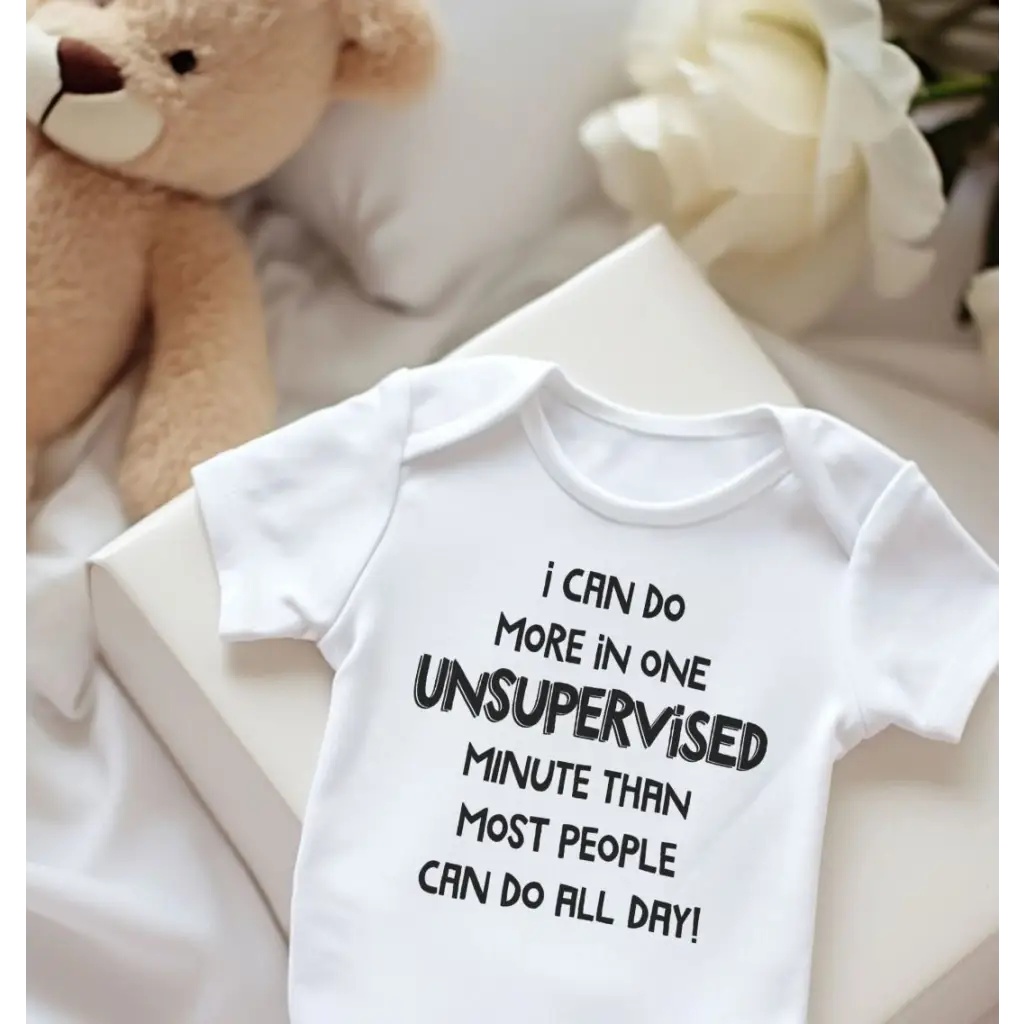 Funny Sayings Short Sleeve Baby Unsupervised Minute Printed Bodysuit - EMU Works