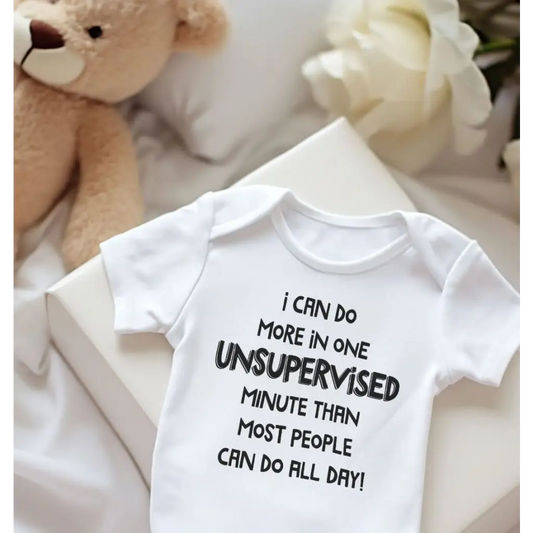 Funny Sayings Short Sleeve Baby Unsupervised Minute Printed Bodysuit - EMU Works