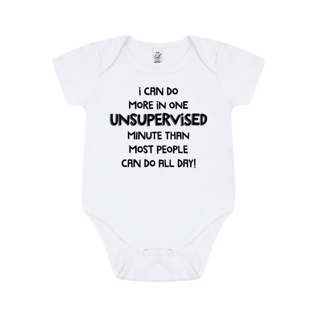 Funny Sayings Short Sleeve Baby Unsupervised Minute Printed Bodysuit - EMU Works