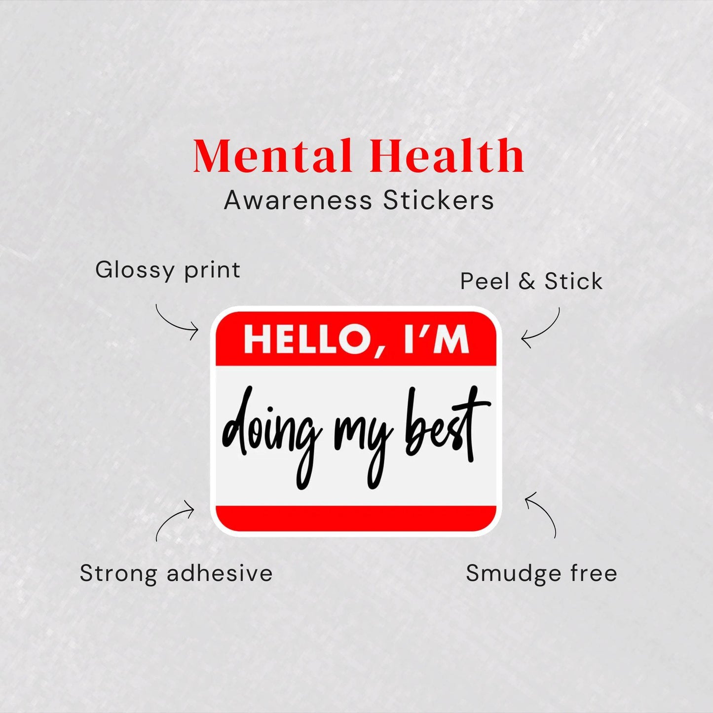 Hello, I’m Doing My Best Mental Health Awareness Glossy Vinyl Sticker - 7.3cm x 5.9cm