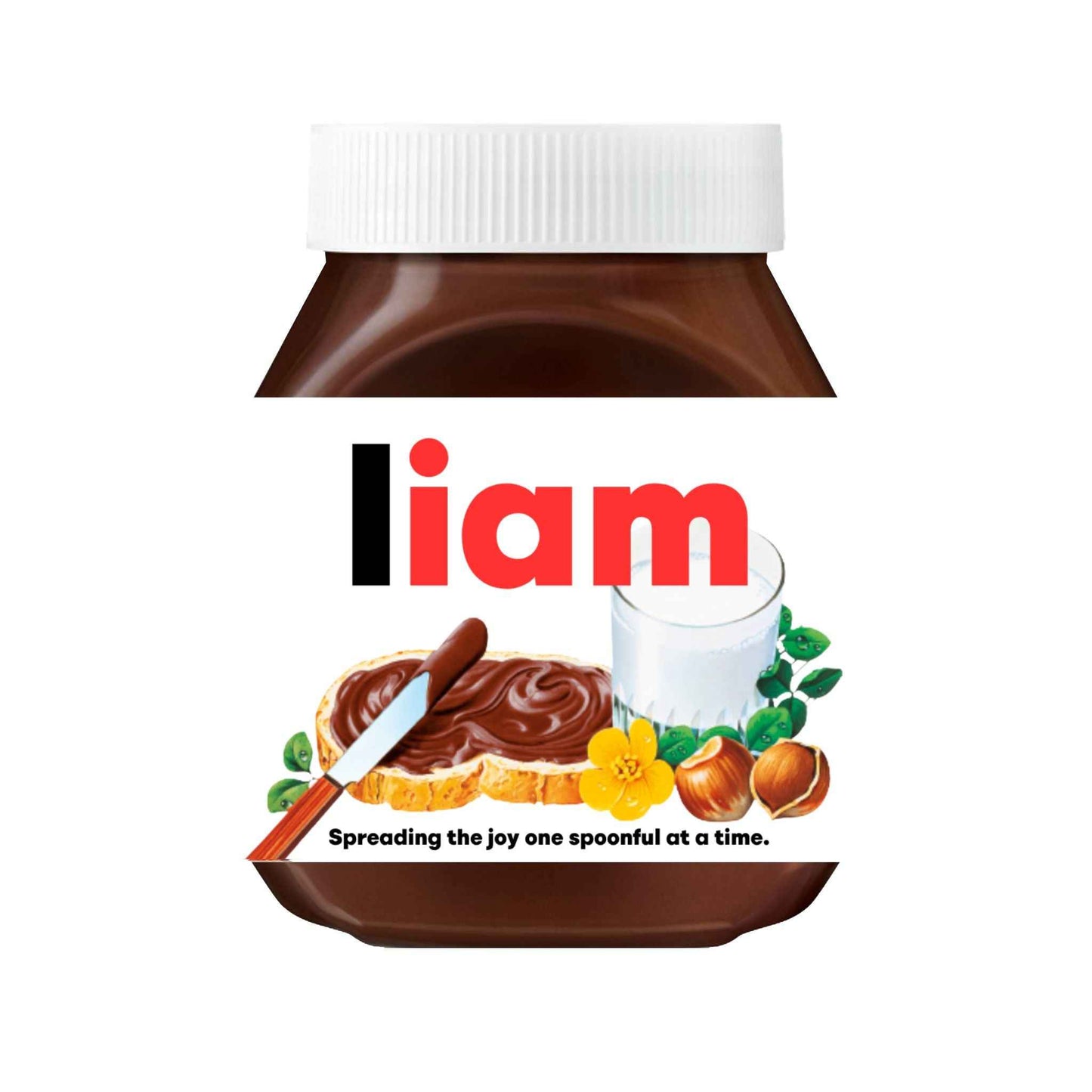 Custom Nutella label with the name 'Liam', ideal for adding a unique touch to your chocolate spread.