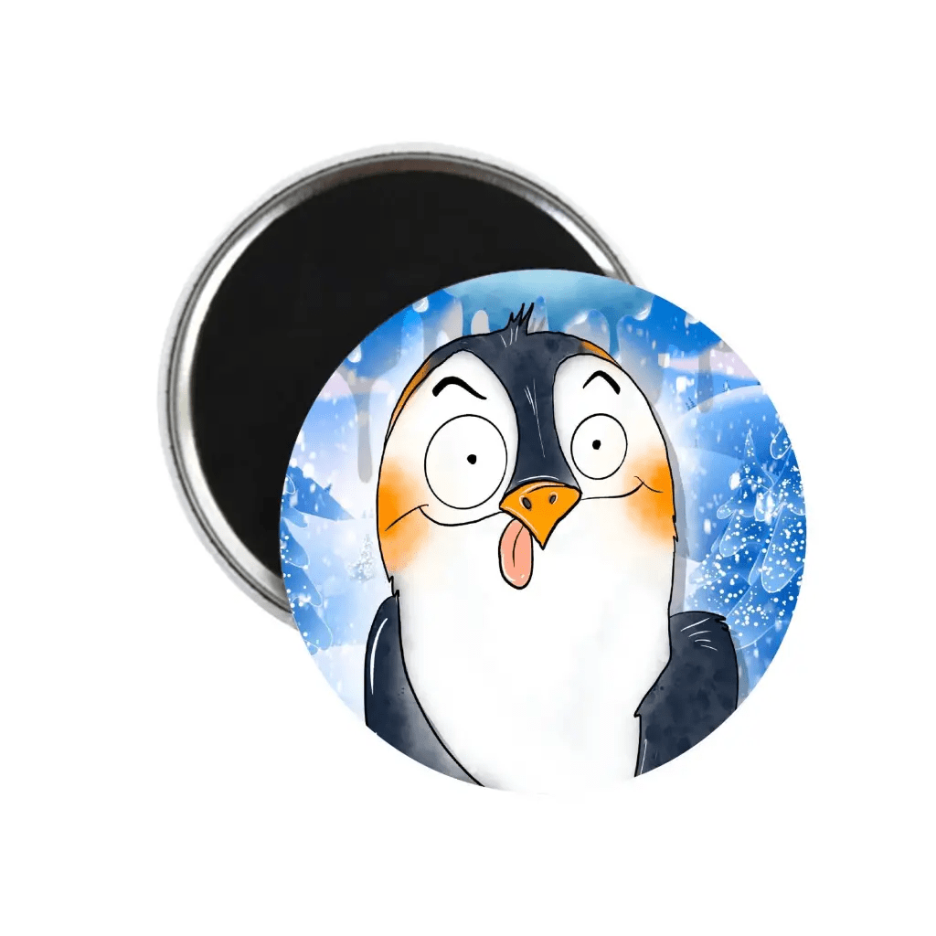 Funny Looney Christmas Penguin Fridge Magnet showcasing a cute penguin design, perfect for cute penguin gifts, adding a playful touch to any kitchen.