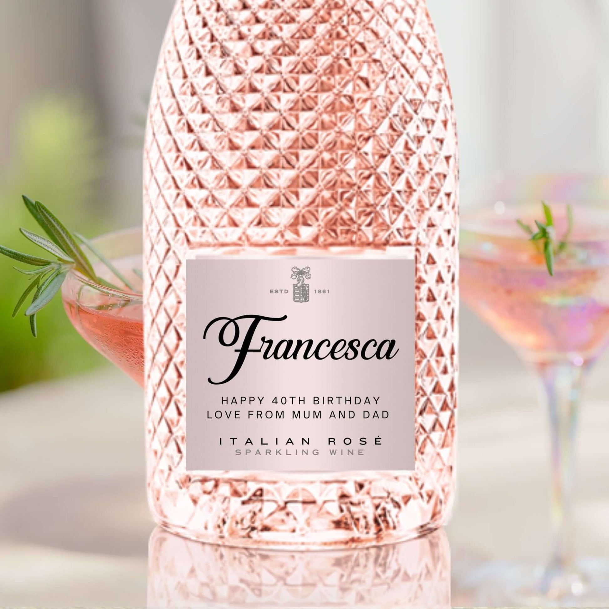 Personalised Prosecco - Wine Bottle Sticker Gift -  Self Adhesive Metallic Label - EMU Works