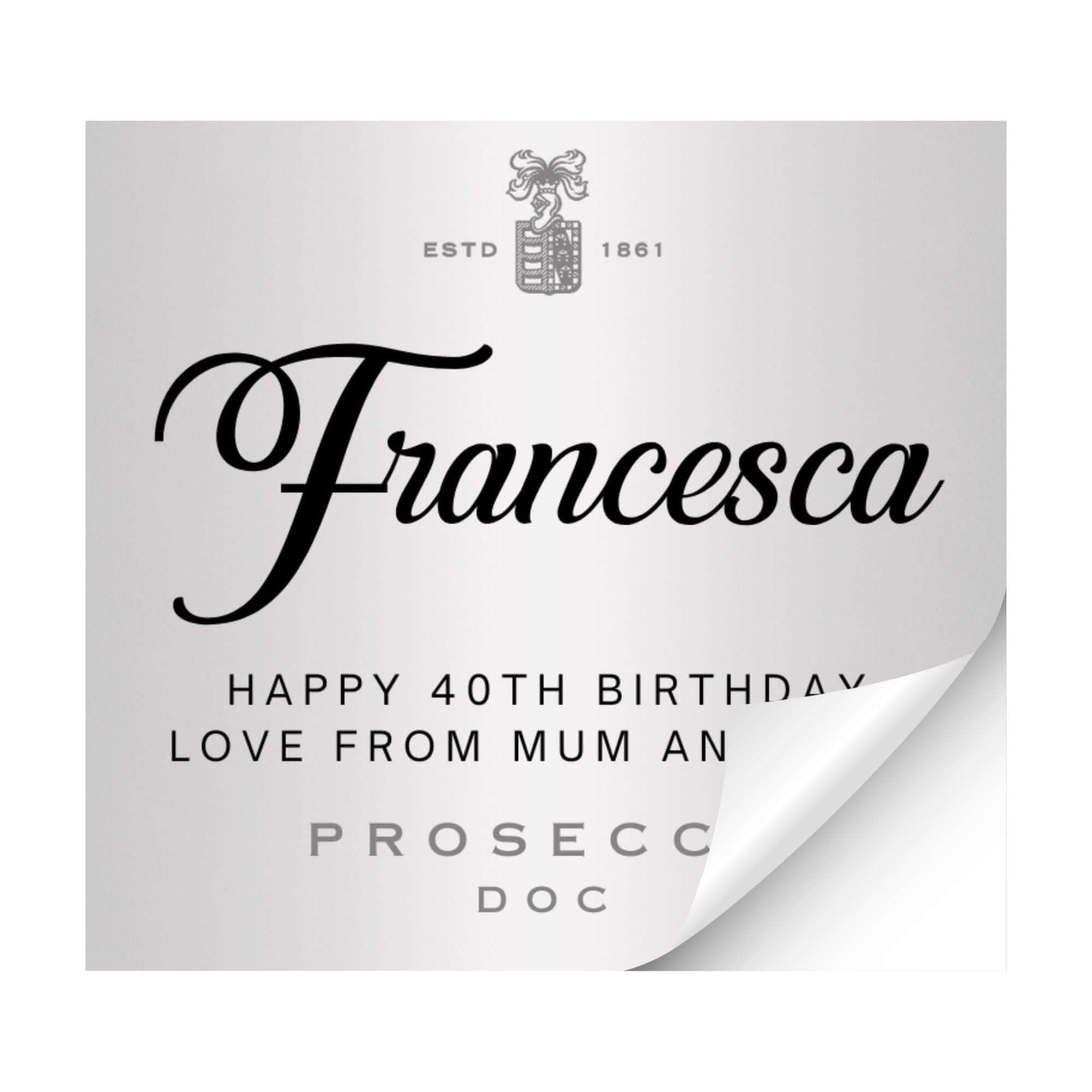 Personalised Prosecco - Wine Bottle Sticker Gift -  Self Adhesive Metallic Label - EMU Works