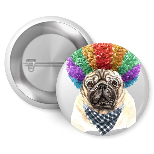 EMU Works - Pug Clown Costume Dog Breed Pin Button Badge