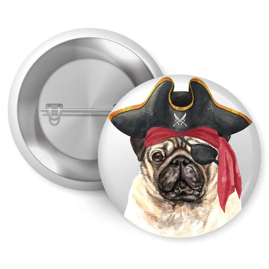 EMU Works - Pug Pirate Hat Dog Breed Pin Button Badge 1in