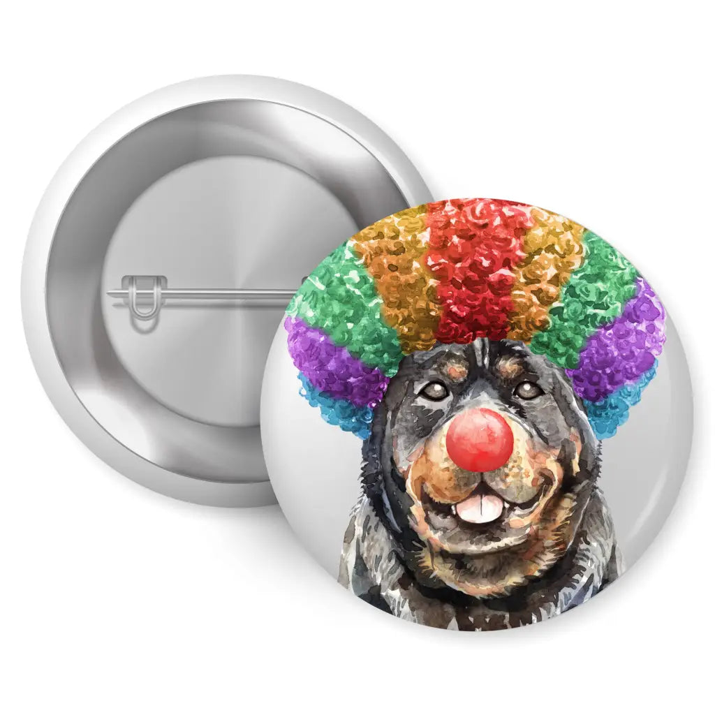 EMU Works - Rottweiler Clown Costume Dog Pin Button Badge