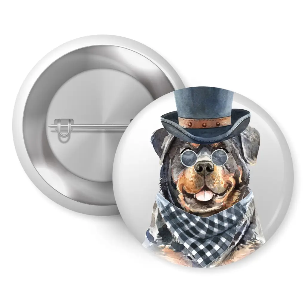 EMU Works - Rottweiler Top Hat Bandana Dog Pin Button Badge