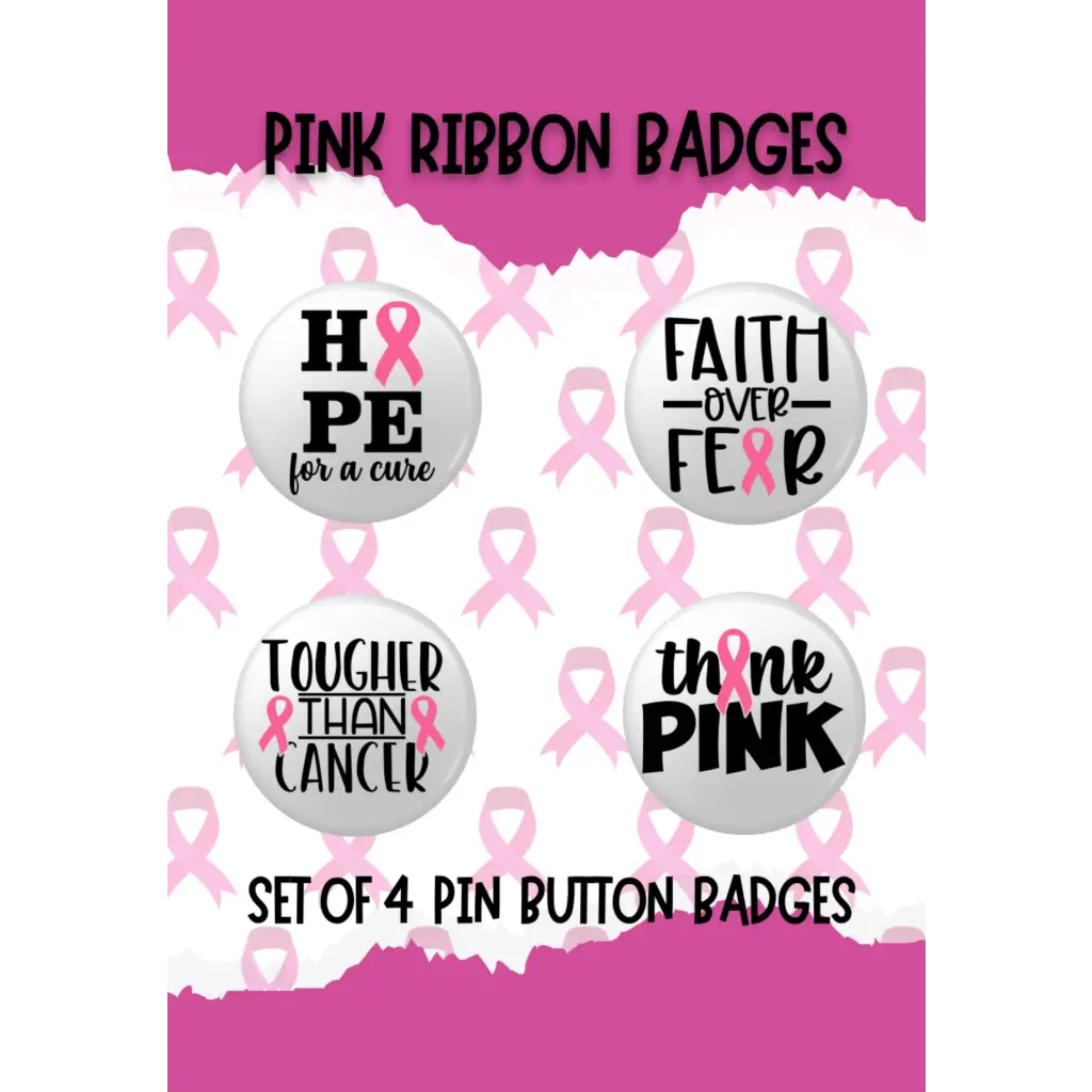 EMU Works - Set of 4 Pink Ribbon Support Badges - 1in 25mm