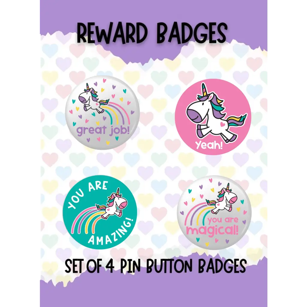 EMU Works - Set of 4 Reward Unicorn Children’s Badges