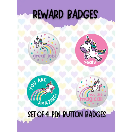 EMU Works - Set of 4 Reward Unicorn Children’s Badges