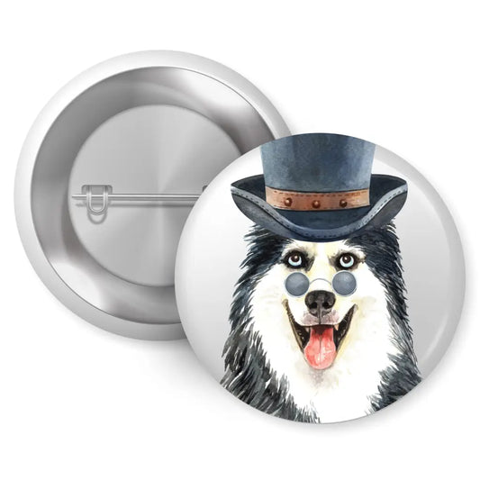 EMU Works - Siberian Husky Top Hat Dog Breed Pin Button