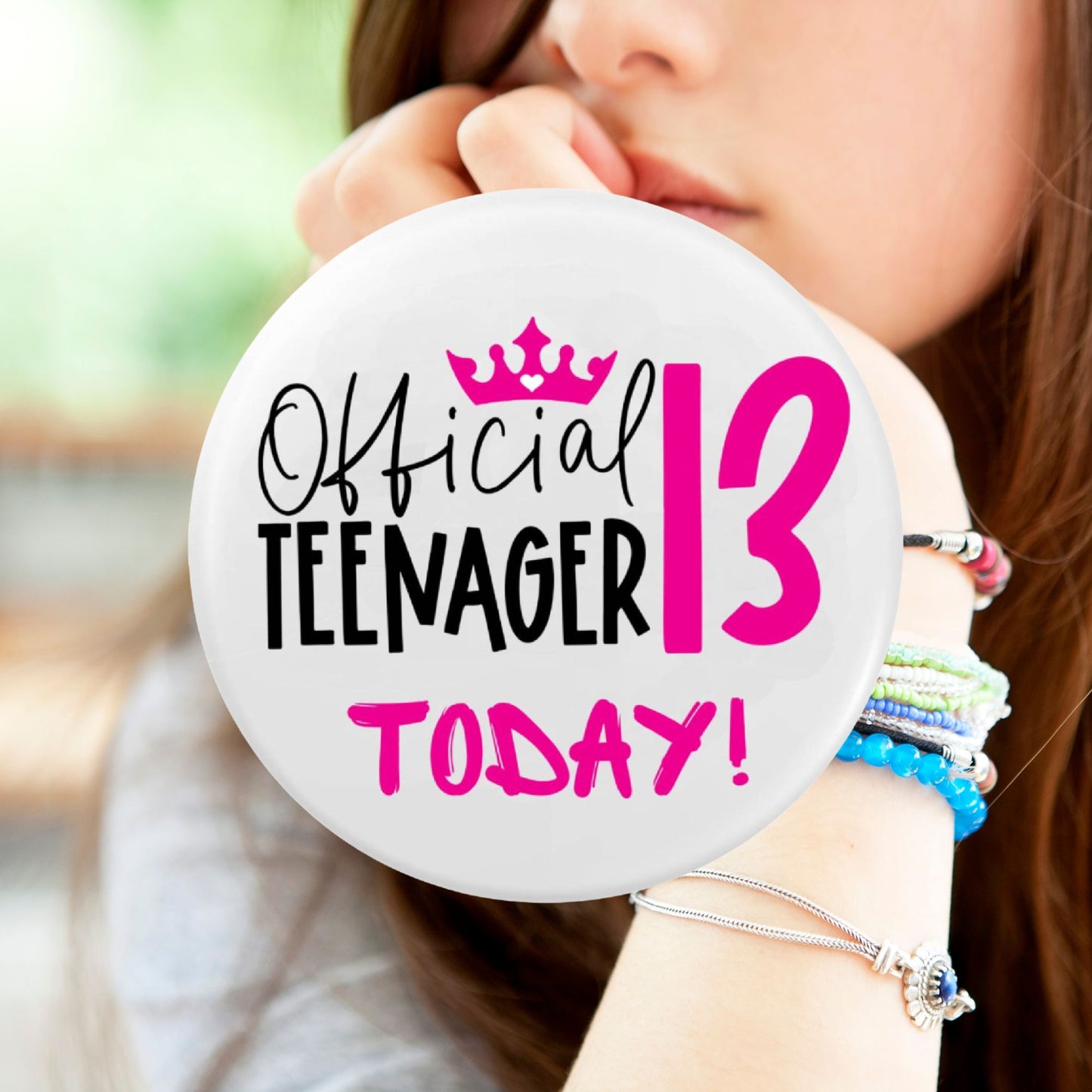 Official 13th Birthday Badge - Fun Pink Teenager Accessory for Celebrations - EMU Works