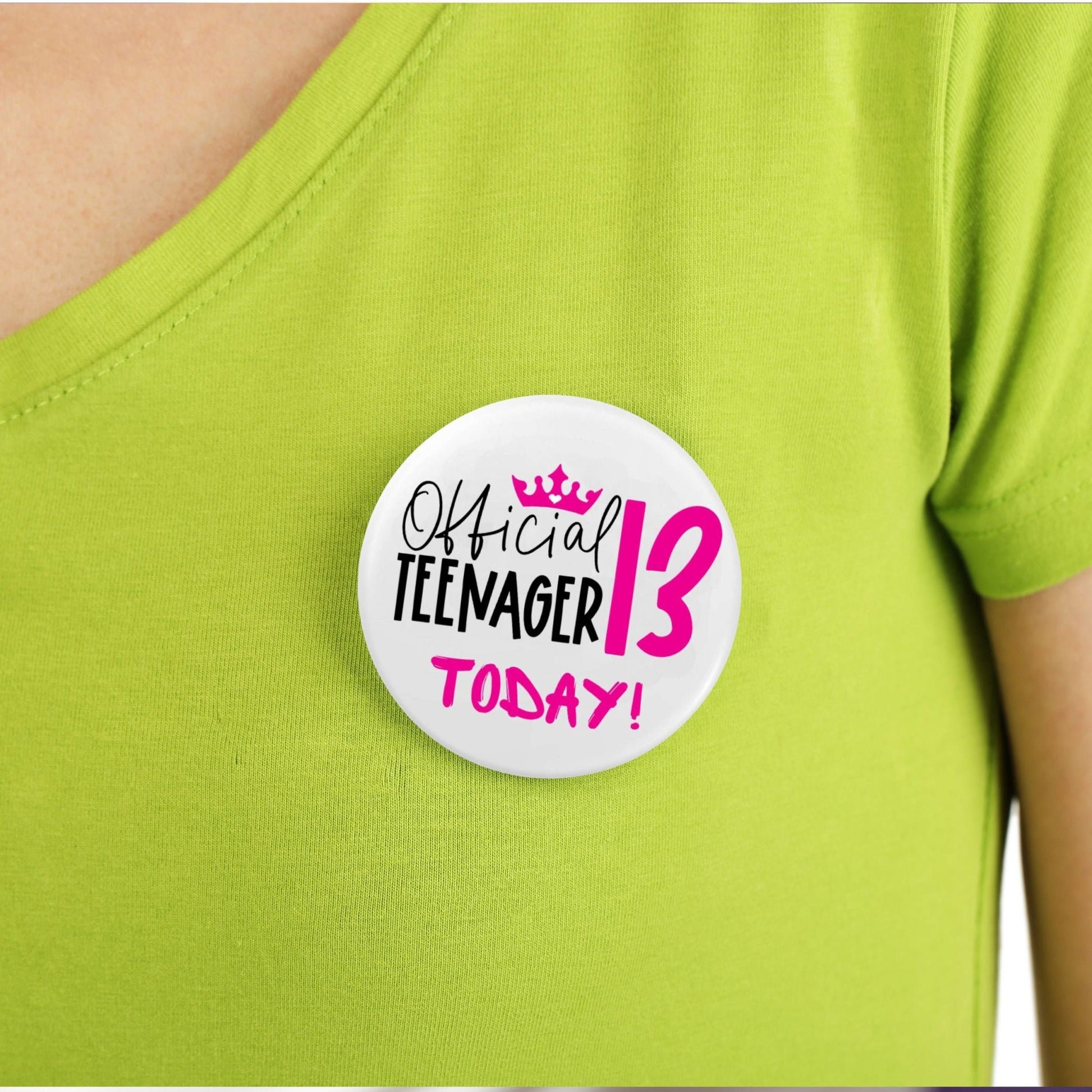 Official 13th Birthday Badge - Fun Pink Teenager Accessory for Celebrations - EMU Works