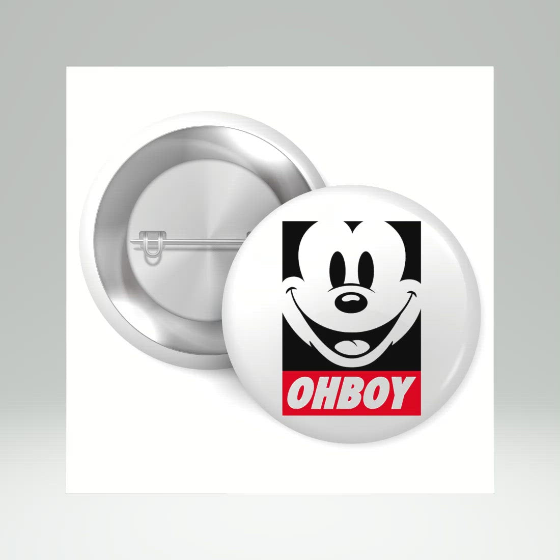 Oh Boy Mickey Mouse Pin Button BadgeSize 1inch 25mm Components: front metal plate, pin backplate and plastic mylar