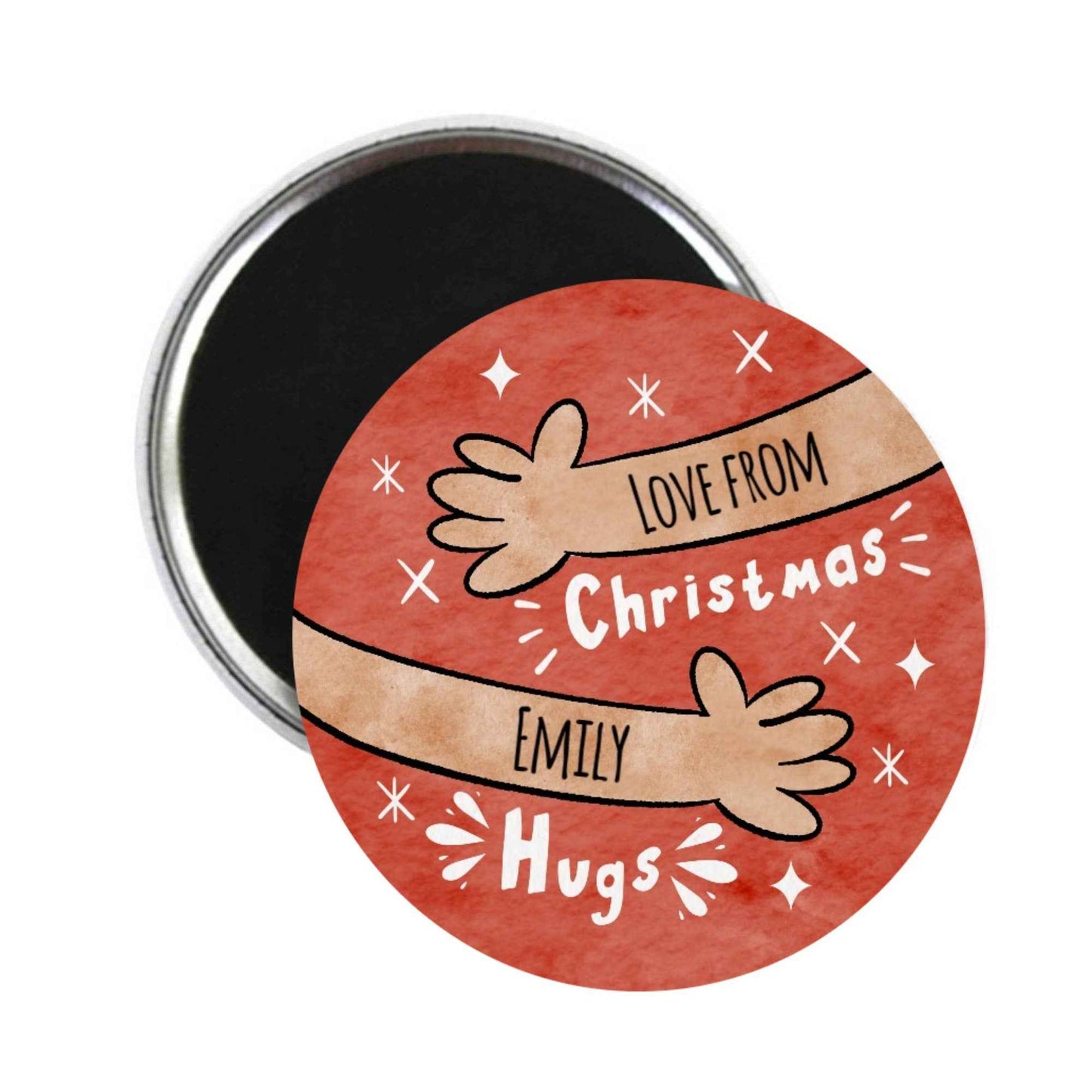 Personalized Christmas Fridge Magnet 59mm - Family Hugs Design for Festive Home Decour