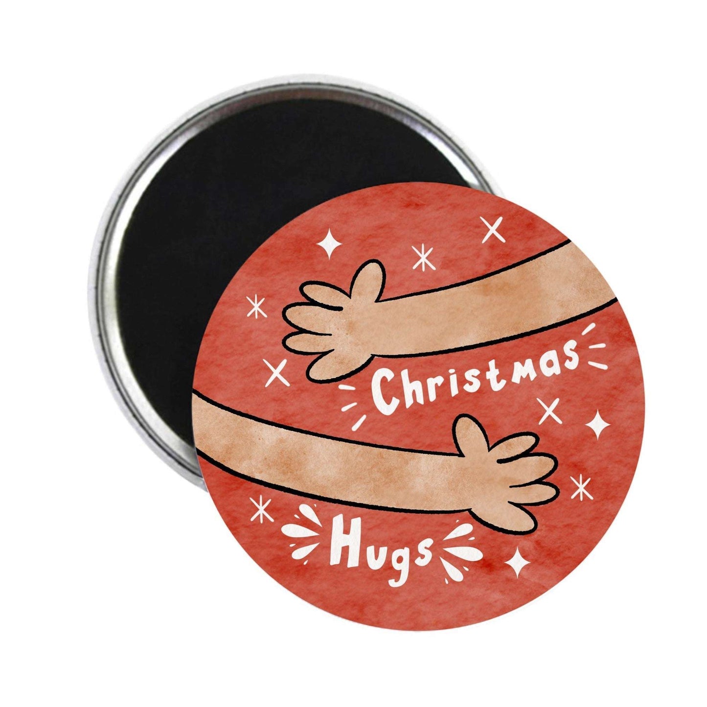 Personalized Christmas fridge magnet showcasing a heartwarming family hugs concept with cheerful arms, ideal for adding a personal touch to your festive home decor.